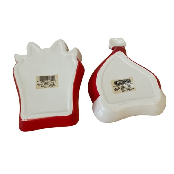 Russ Berrie Christmas Gift and Santa Hat Ceramic Dish Set Candy Serving Trinket - Picture 2 of 7